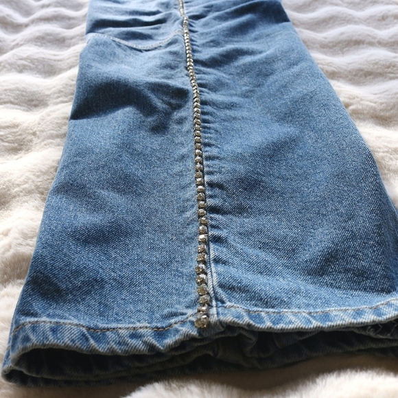 Forever 21 Rhinestones Trim Cargo Baggy Jeans Straight Leg High Rise, Size 26 - Picture 5 of 8